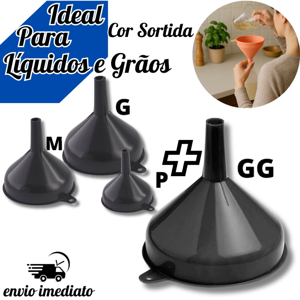 Funil de Plástico (P, M, G e GG) – Cores Sortidas | Cozinha, Oficina, Bares  e Mais!