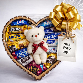 Cesta Coração de Chocolate Dia dos Namorados, Aniversário, Presente para Amigo