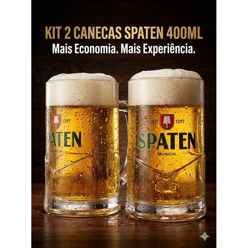 1-2 Canecas de shopp Spaten 400ml Vidro Grosso Resistente – Ideal Para Cerveja Gelada e Churrasco