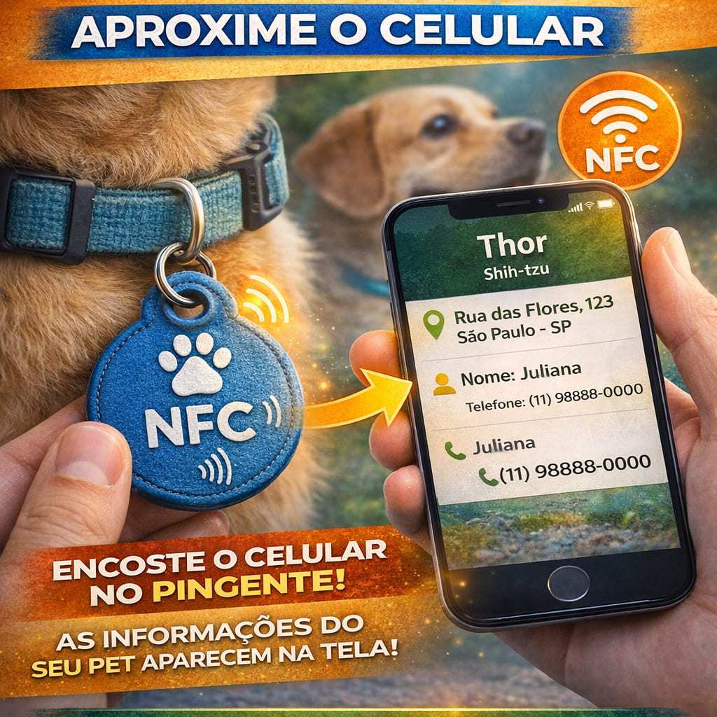 Identifique Seu Cão Pingente NFC Com Nome Para Coleira - Contato - Endereço - NFC Personalizado -