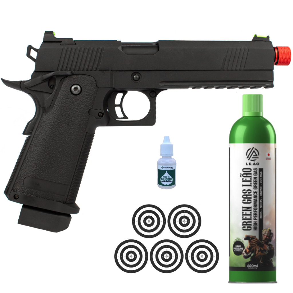 Pistola de Airsoft 1911 Black Devil 5.1 Blowback 6mm Green Gás + 5 Alvos + 1 Green Gás + 1 Silicone em Oferta na Shopee