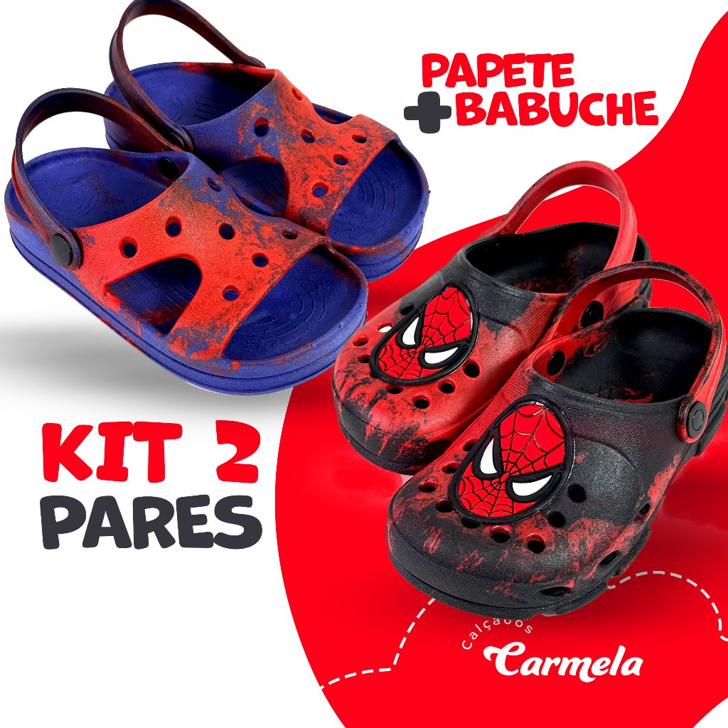 Kit 2 Pares Sandália Infantil Menino Papete + Babuche Masculino Confortável Chinelo Antiderrapante