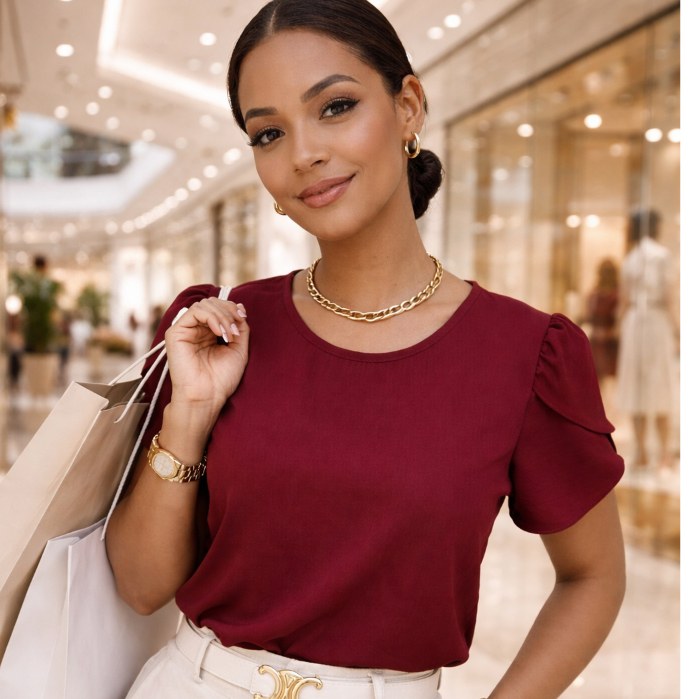 blusa feminina elegante manga curta em Oferta na Shopee