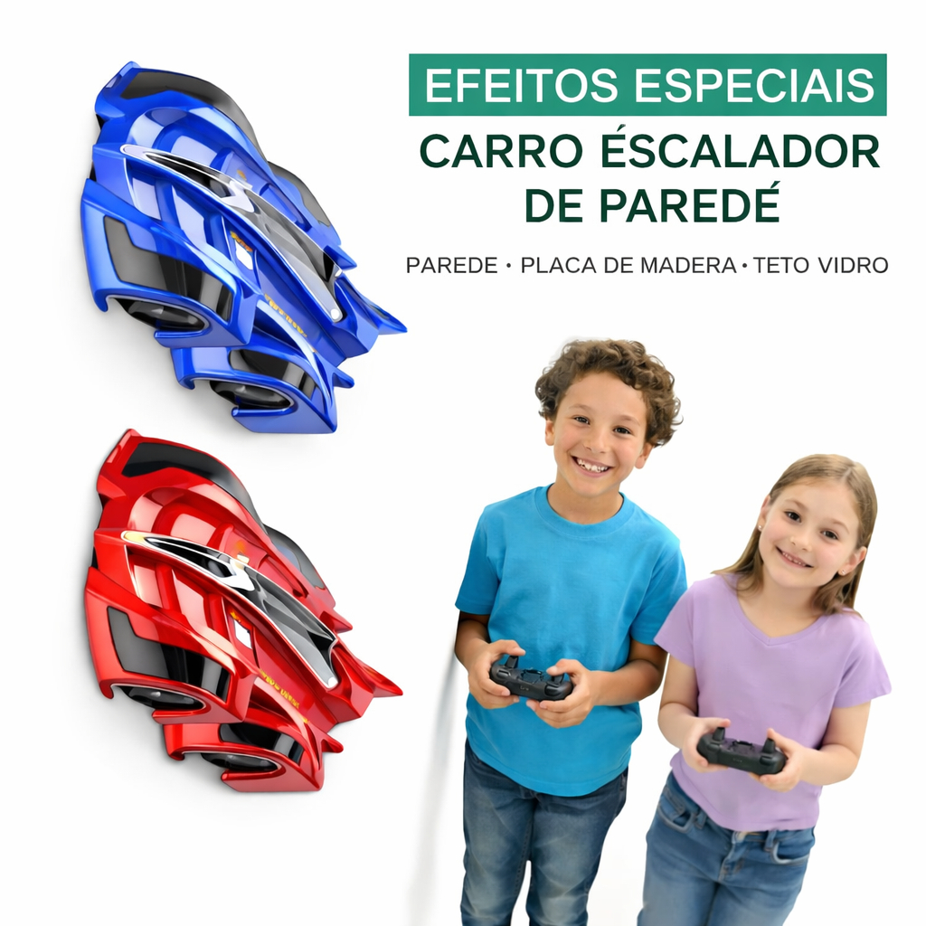 Carro Controle Remoto Escala Parede com Luzes LED e Acrobacias Radical Infantil