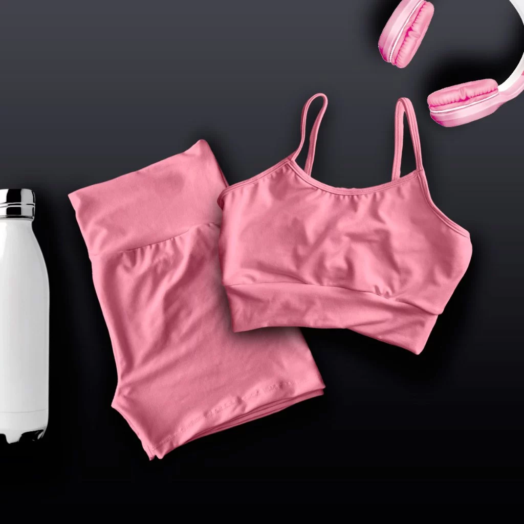 Conjunto de Academia Feminino Fitness Shorts Cintura Alta Top Alça Forrado(PP ao GG) — imagem 1