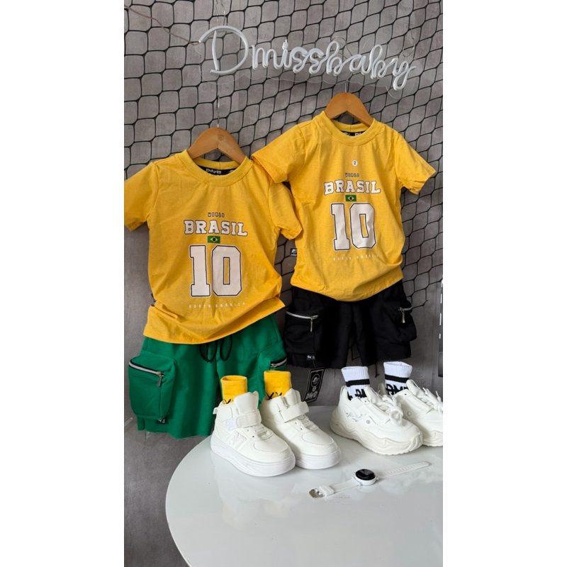 conjunto infantil 2 pcs menino verão COPA DO MUNDO CAMISA BRASIL -| CONJ-Bermuda falcon verde+camiseta Brasil n10