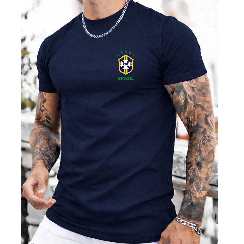 Camisa Masculina Do Brasil 100% Algodão Premium Camisa Copa Do Mundo Confortável Oferta