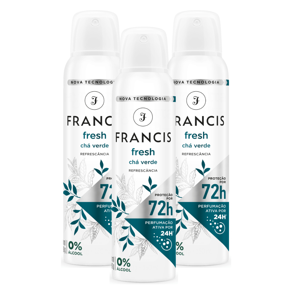 Kit com 3 Desodorante Aerossol Francis Chá Verde 150ml