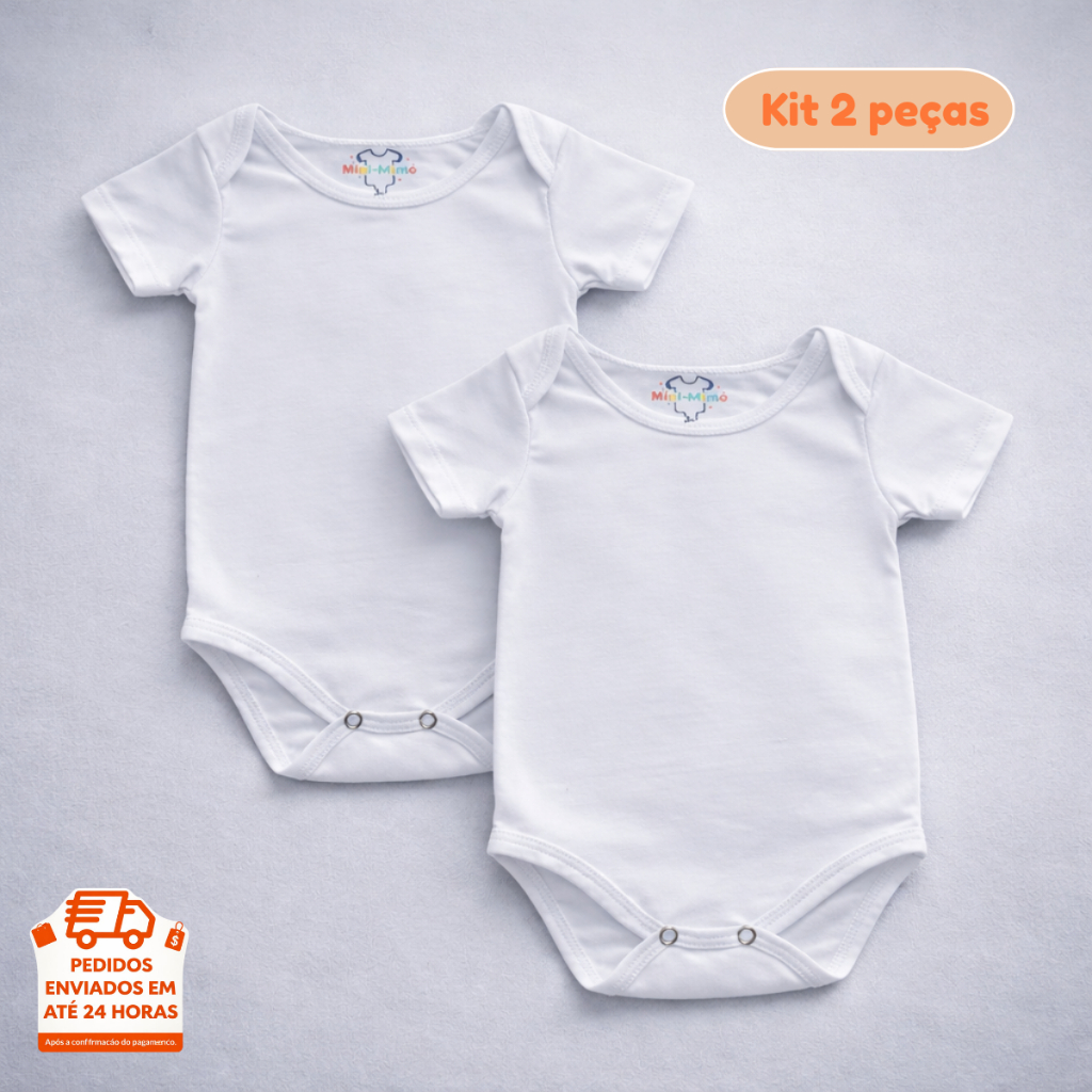 Kit 2 Body Bebê Básico Liso Manga Curta Algodão Enxoval Unissex 100 Algodão