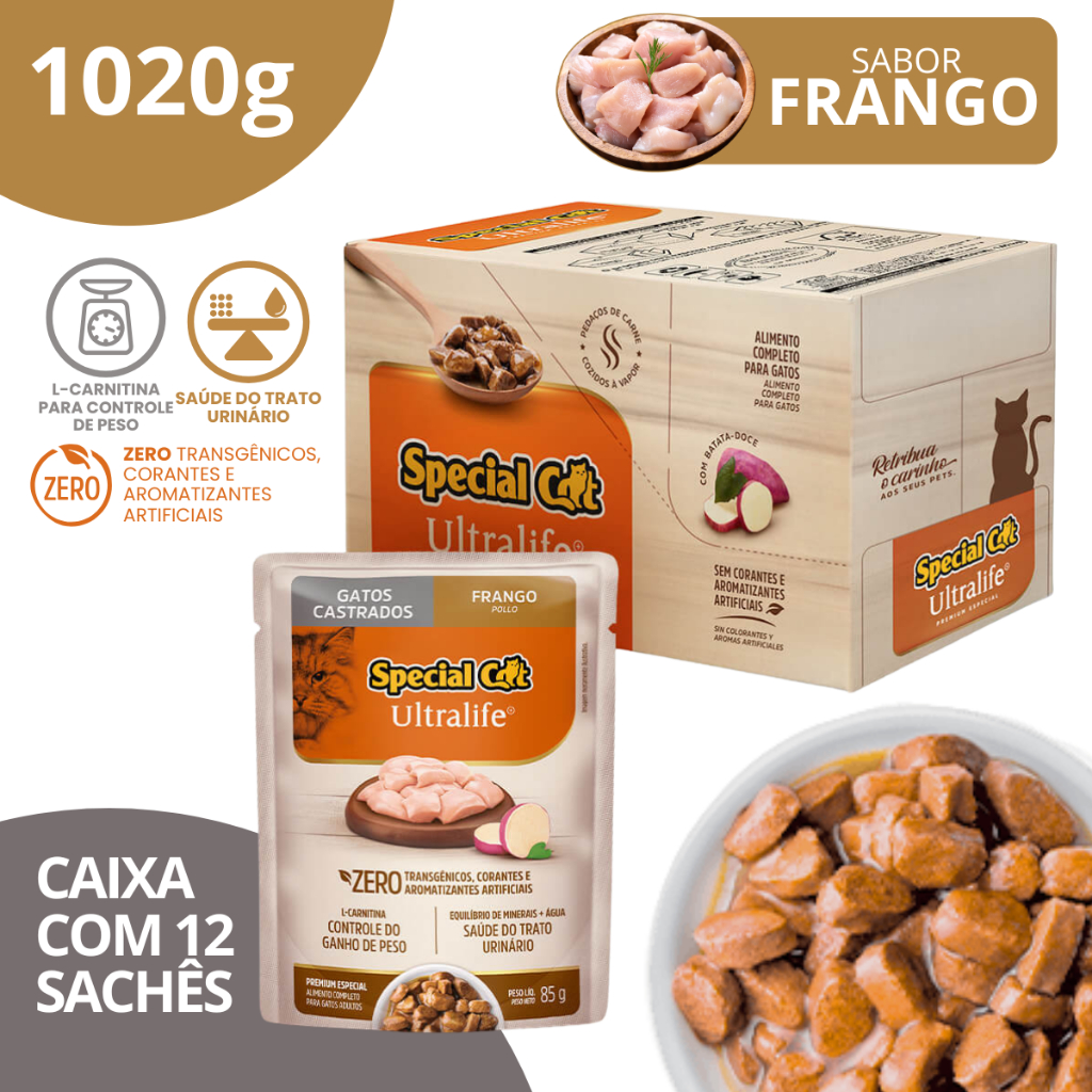 Caixa 12un Special Cat Ultralife Castrados Sabor Frango - 85g