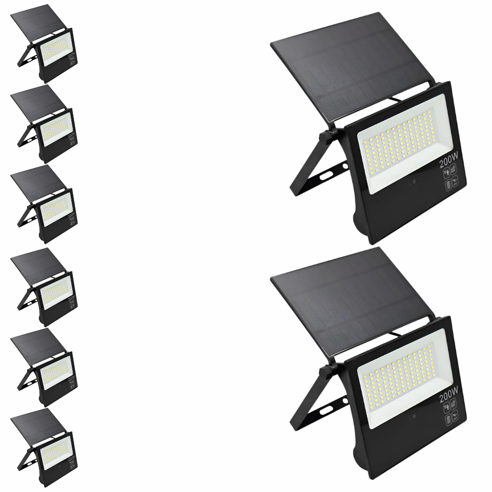 Kit 8x Refletor Solar LED Até 300W IP66 6500K Fotocélula Com Sensor De Movimento Placa Integrada
