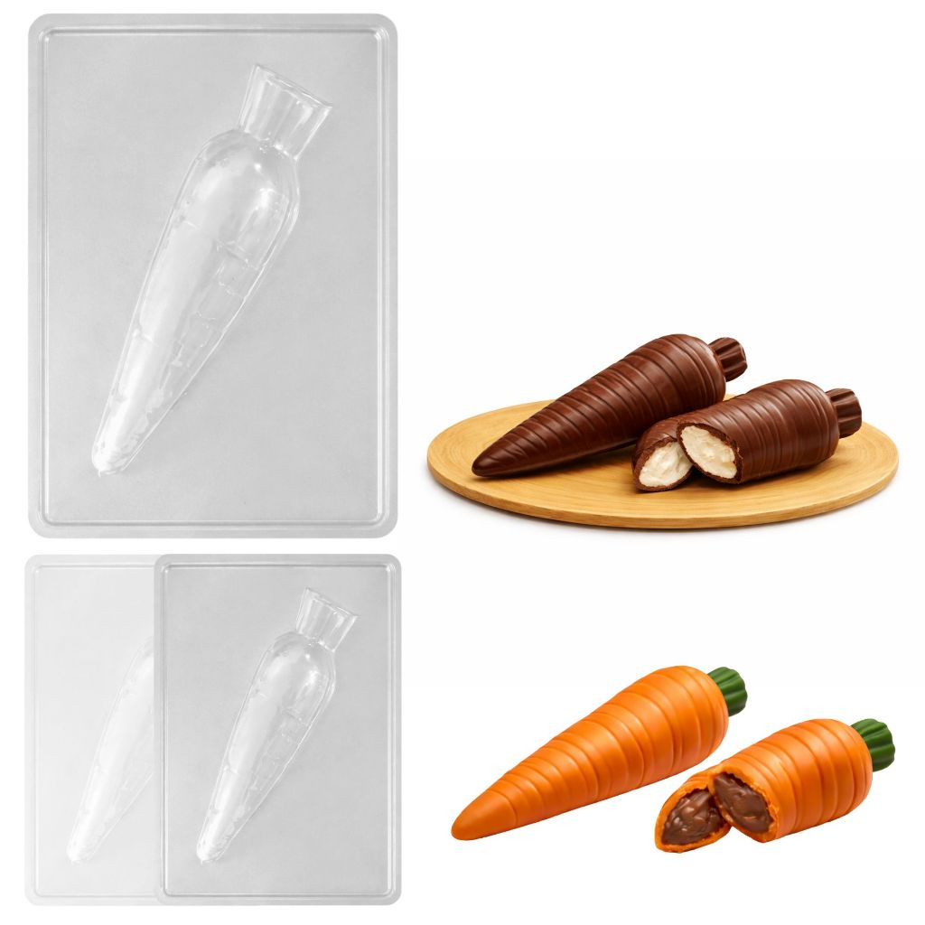 Kit 1-5 Formas Silicone Cenoura Grande Páscoa Chocolate 150g Forma Fácil Profissional Confeiteira