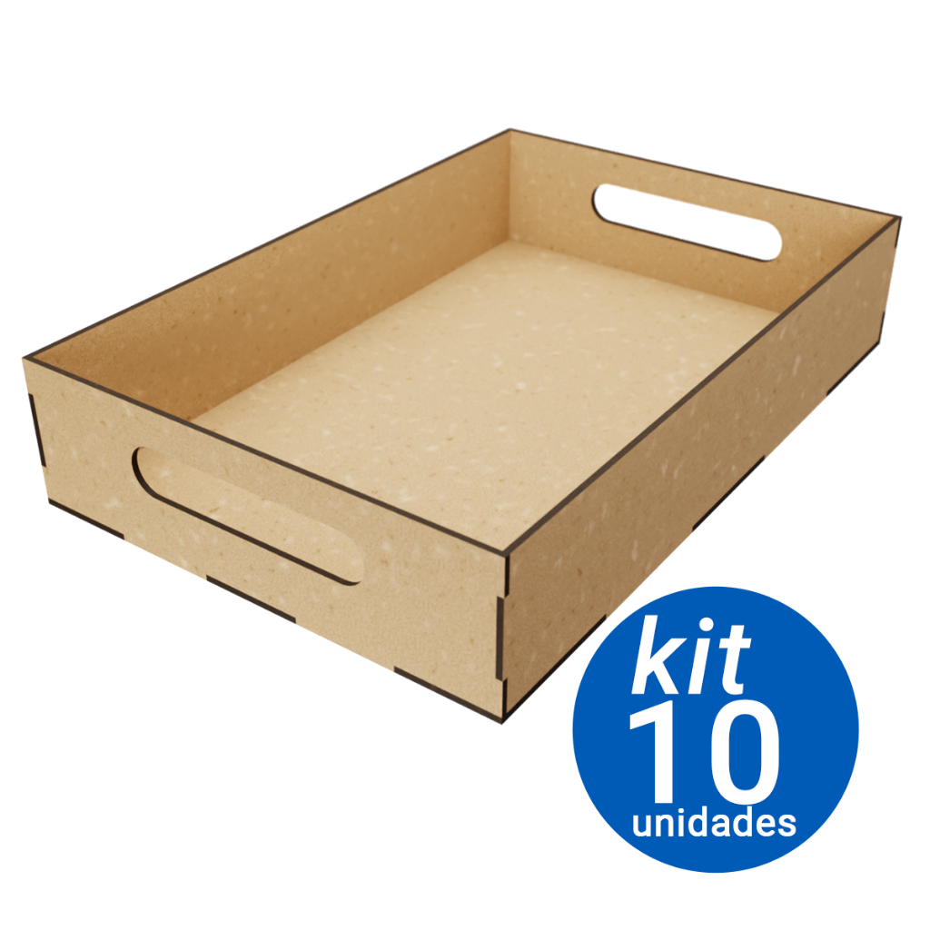 Kit 10 Bandejas MDF Cru 30x20x5cm | Modelos Lisa, Coração, Estrela, Feliz Aniversário e Te Amo | Artesanato e Cestas