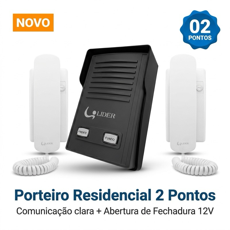 Porteiro Residencial Líder LR522 2 Pontos Com Abertura Para Fechadura 12V Bivolt