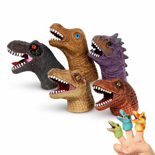 5 Dedoches Dinossauro Infantil Emborrachado 7cm Educativo
