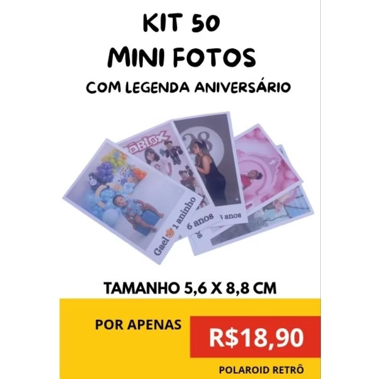 Kit 50 Mini Foto Com Legenda Aniversario