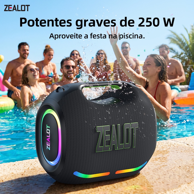 ZEALOT ZE21 Caixa de Som Bluetooth 250W 48000mAh Portátil TWS IPX6 Super Potente Alta Performance Power Bank Carga Rápid