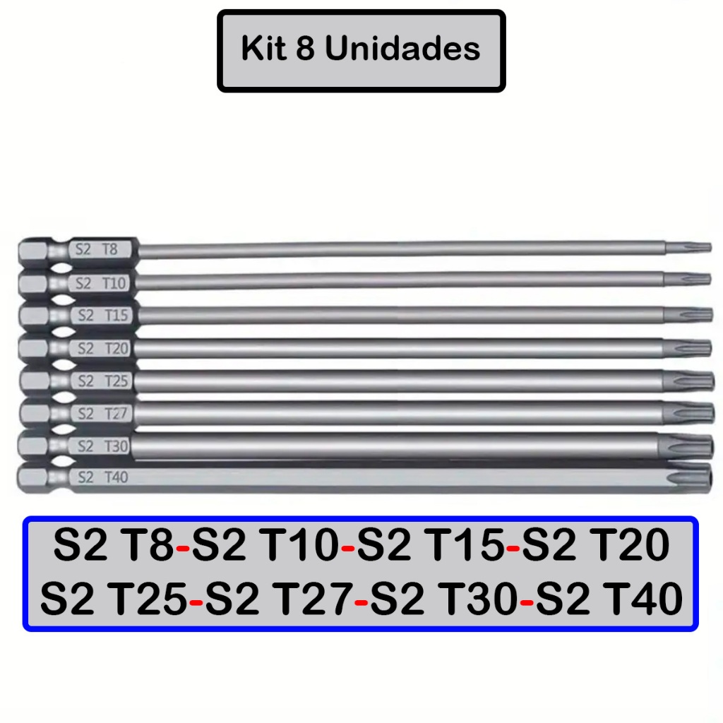 Jogo De Bits Torx Longos 10cm Chave De Fenda Em Aço Ponta Magnética Haste Hexagonal 1/4 Parafusadeira