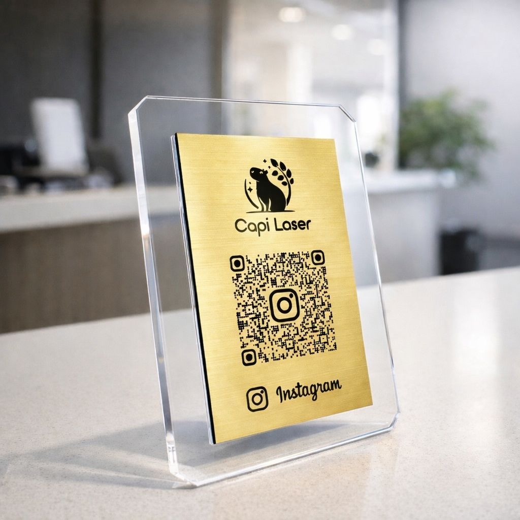 Placa Sinalização Personalizada Display QRCode Pix Rede Social - Com Logo Personalizada Acrílico Escovado Premium
