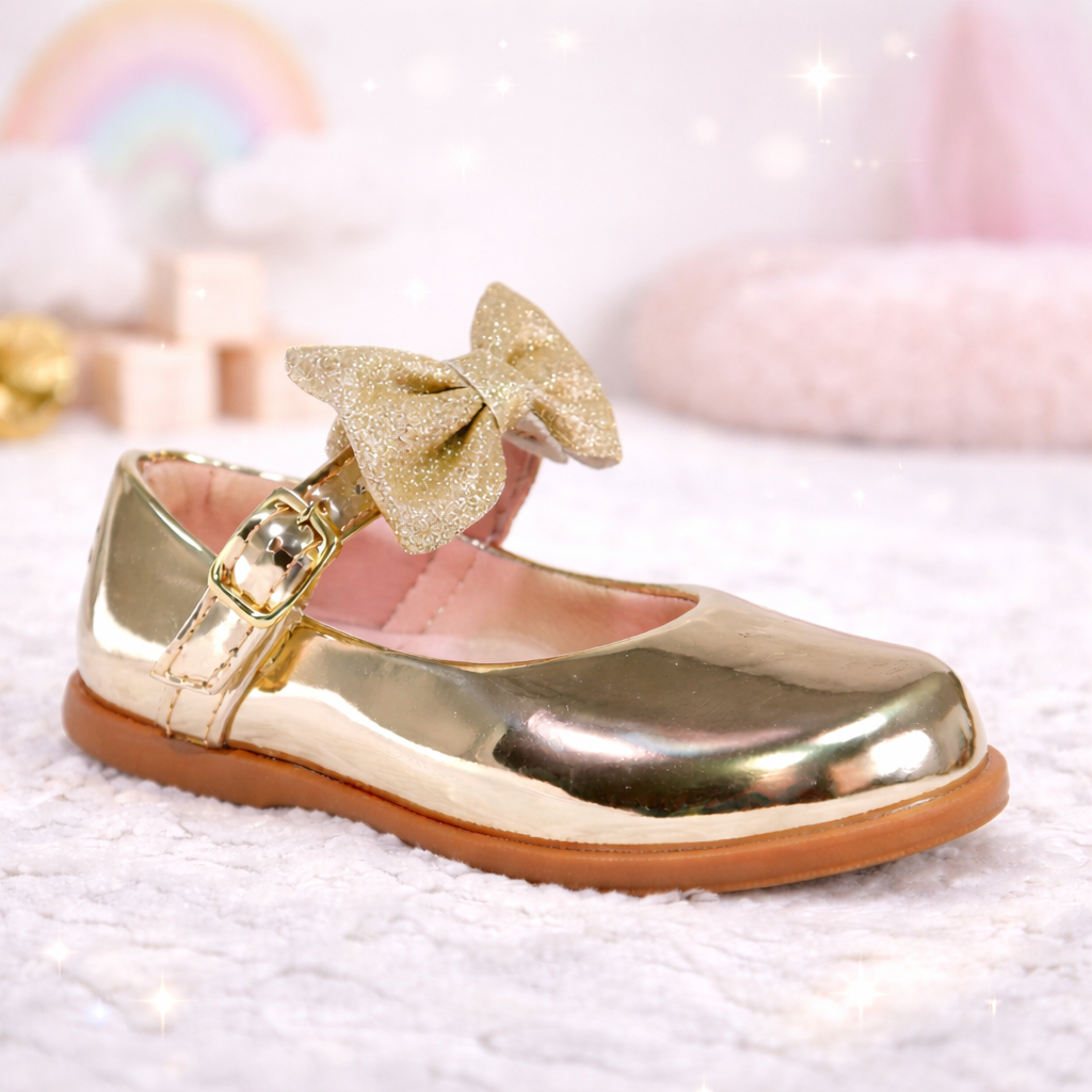 Sapatilha Infantil Menina Dourada Laço Glitter Sapato Boneca Festa Antiderrapante 20 ao 27 cores em Oferta na Shopee
