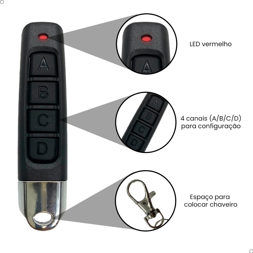 Controle Remoto Universal para Portão Elétrico Eletrônico Garagem com Chaveiro 433 mhz 4 Botões Alta