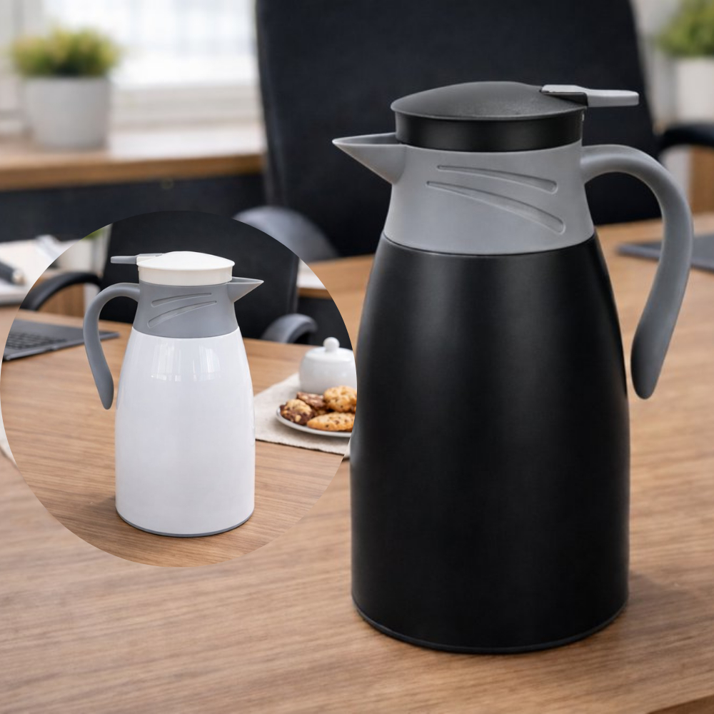 Jogo Garrafa Térmica 1 Litro Victoria com 4 Canecas Casa Cozinha Escritório Armazenar Servir Bebidas Quentes Frias Café