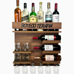 Barzinho De Parede Para Sala Bar Com Adega De Vinho - Amadeirado ou Preto com Frases Devcoração