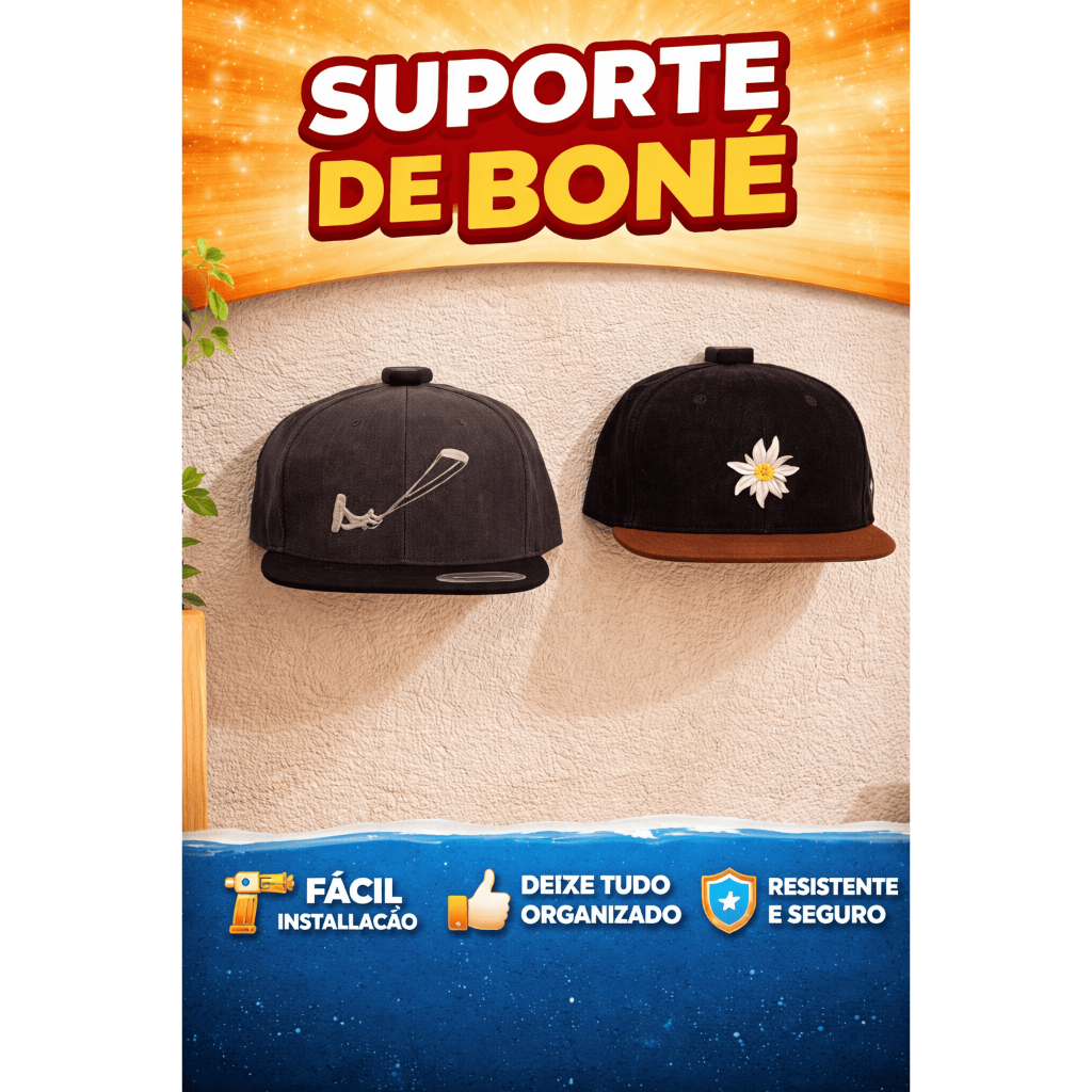 Suporte de Boné Parede com Fita Dupla Face Inclusa
