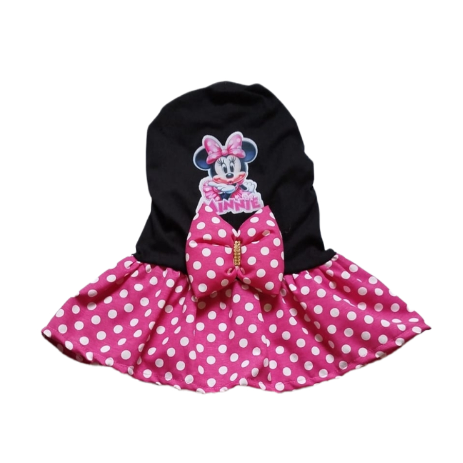 Vestido Minnie ROSA Bolinhas Brancas Novo Para Pets - 1 Unidade