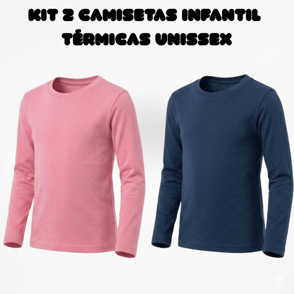 Kit 2 Blusas Térmicas Infantil Unissex Proteção UV - Camada Base Confortável Do 3 Ao 14