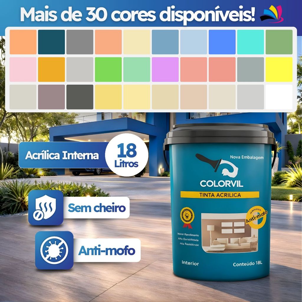 Tinta acrilica para parede 18 litros sem cheiro latex varias cores alta durabilidade em Oferta na Shopee