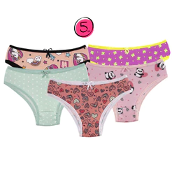 Kit 5 Calcinha Juvenil Estampada Menina Moça Feminina Tanga Infantil Conforto Forro 100% Algodão