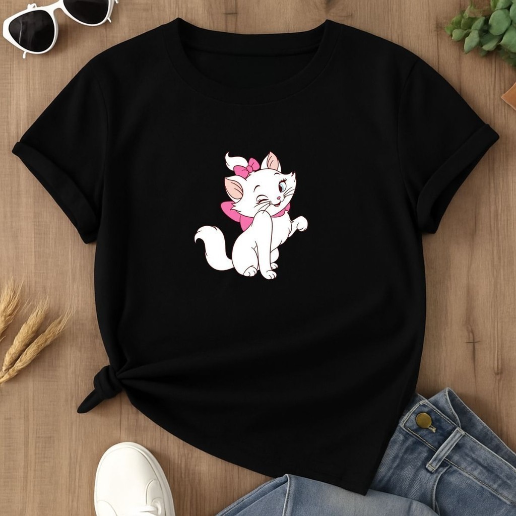 Camiseta Feminina Gatinha Marie Minimalista Delicada Basica 100% Algodão Envio Ja