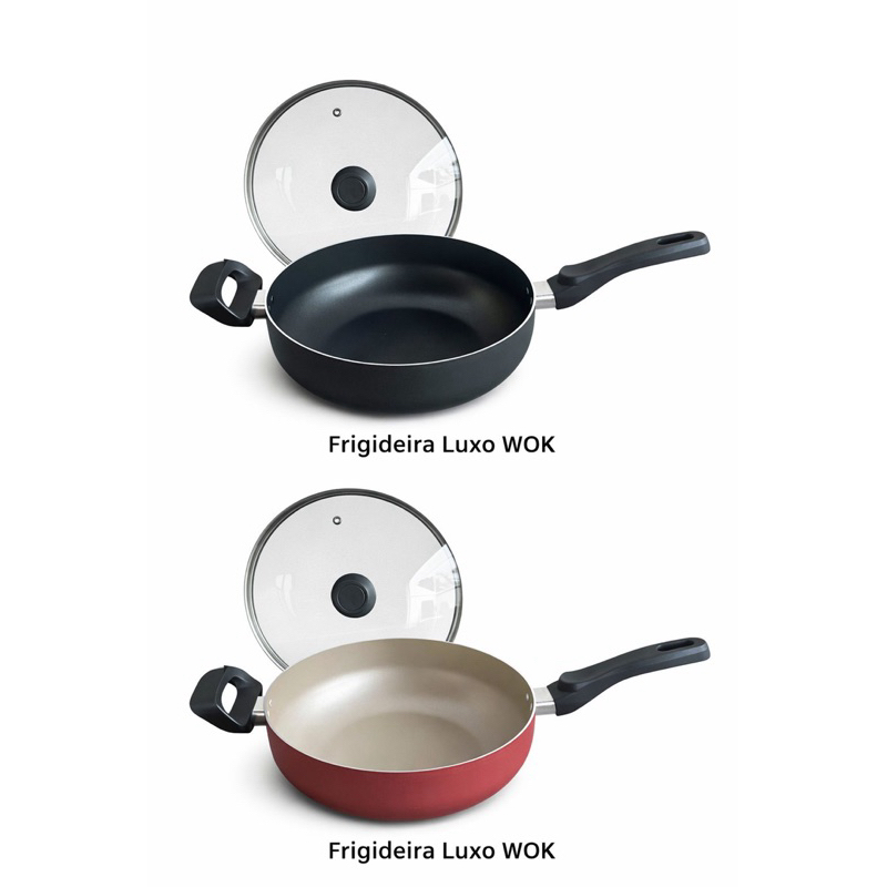 Imagem Frigideira Wok Antiaderente 24cm Tampa de Vidro Profissional