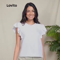 Lovito Blusa Boho Trabalho Moda Feminina com Babados BLB1232BRL1262