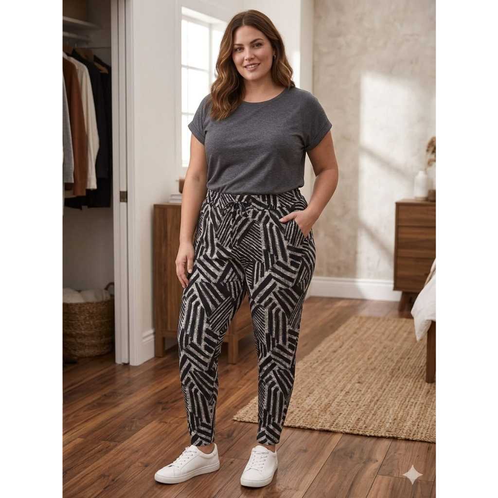 Calça Estampado de Malha fria, Soltinho, Leve e Fresquinho. Com Elástico na Cintura e com Bolsos.