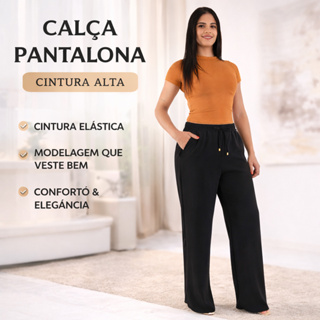 Calça Feminina Pantalona Wid Leg Cós Alto Confortavel Elegante em Oferta na Shopee
