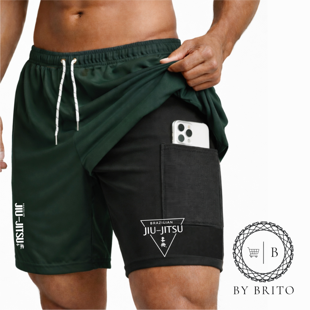 Bermuda De Compressão 2 Em 1 Dry Fit Com Elastano JIU JITSU 01, Ideal Para Treinos, Academia em Oferta na Shopee