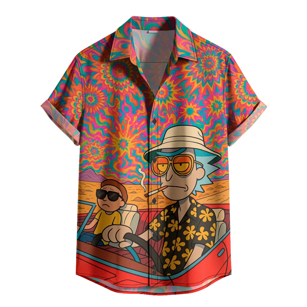 Camisa De Botão Psicodélica Masculina Estampa Cartoon Festival Trippy[Ref-480]