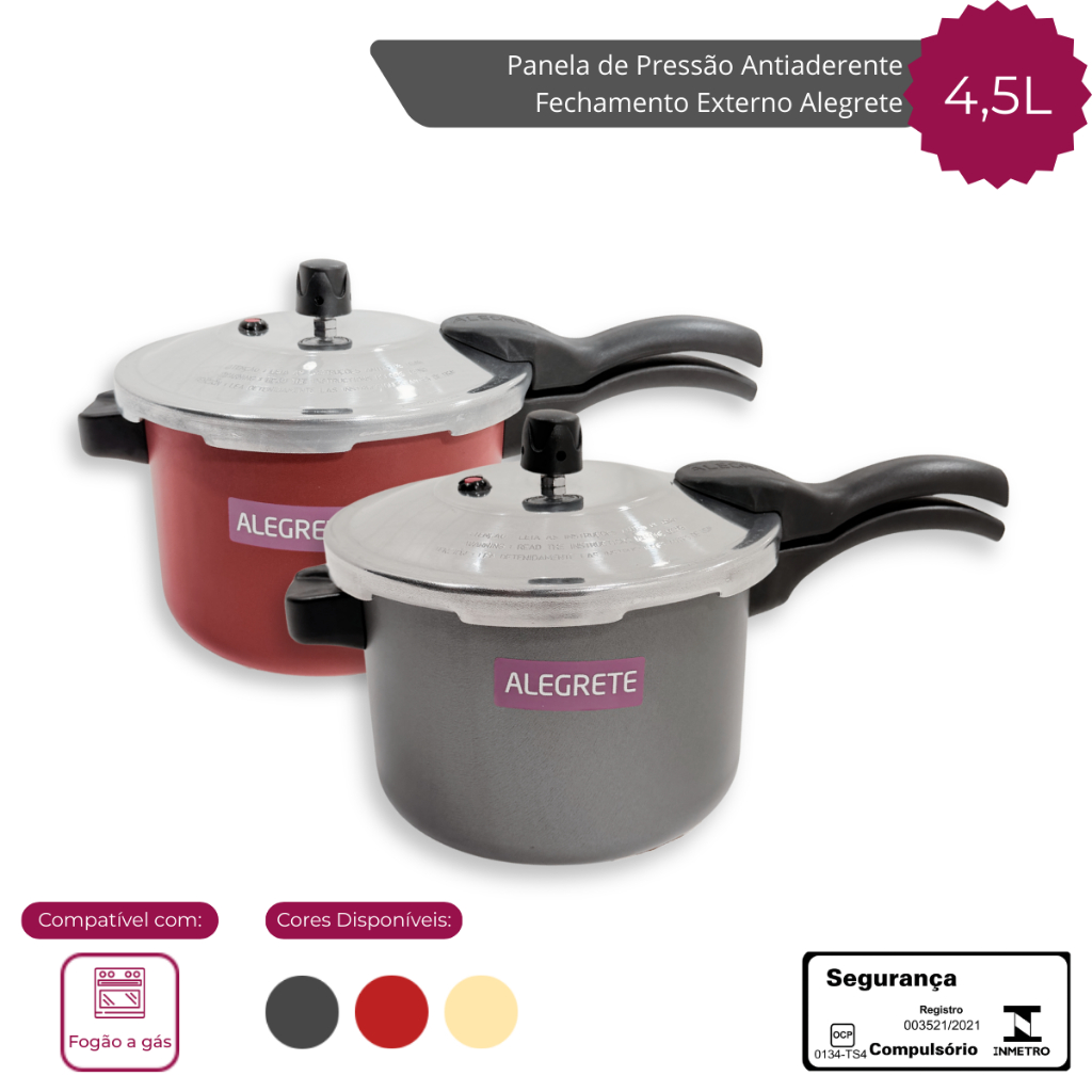Panela de Pressão 4,5L Fechamento Externo Antiaderente Alegrete em Oferta na Shopee