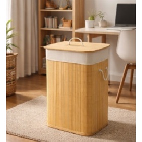 Cesto De Roupa Suja De Bambu Bege Dobrável Com Alças Malular 70L em Oferta na Shopee