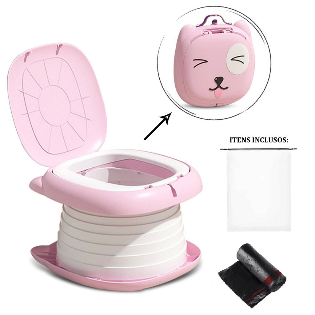 Troninho Penico Portátil C/ Tampa Dobrável Infantil Desfralde Viagens Passeios