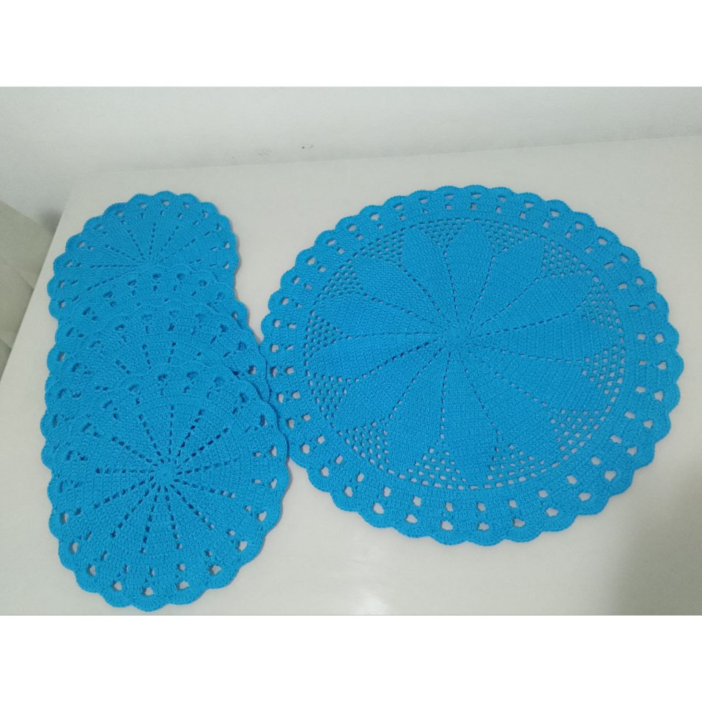 Suplá em Crochê 35cm + Centro de Mesa 58cm | Coleção Harmonia | Jogo Mesa Posta Artesanal | Sousplat Decorativo