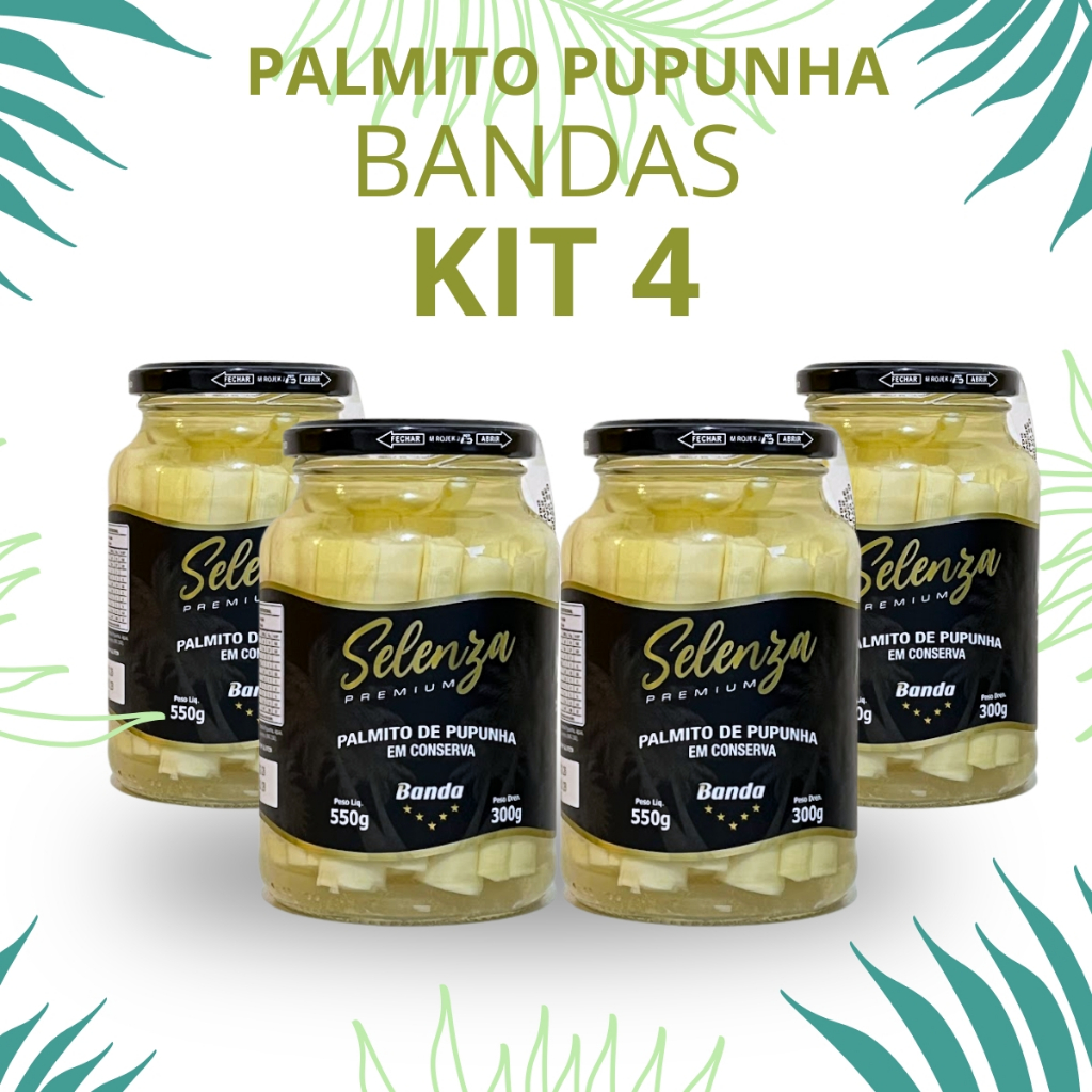 Kit 4 Palmito Em Conserva Pupunha Em Banda Selenza Premium