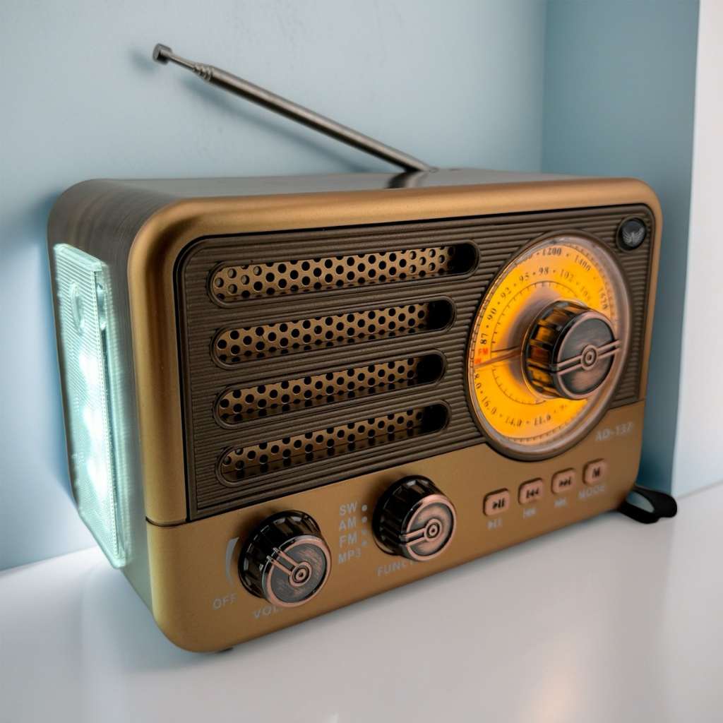 Rádio Retrô Bluetooth AM/FM/SW Recarregável Portátil Com Cartão TF E Com Lanterna em Oferta na Shopee