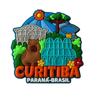 Imã de Geladeira Emborrachado Curitiba PR Jardim Botânico - Lembrança Opera de Arame Capivara Museu