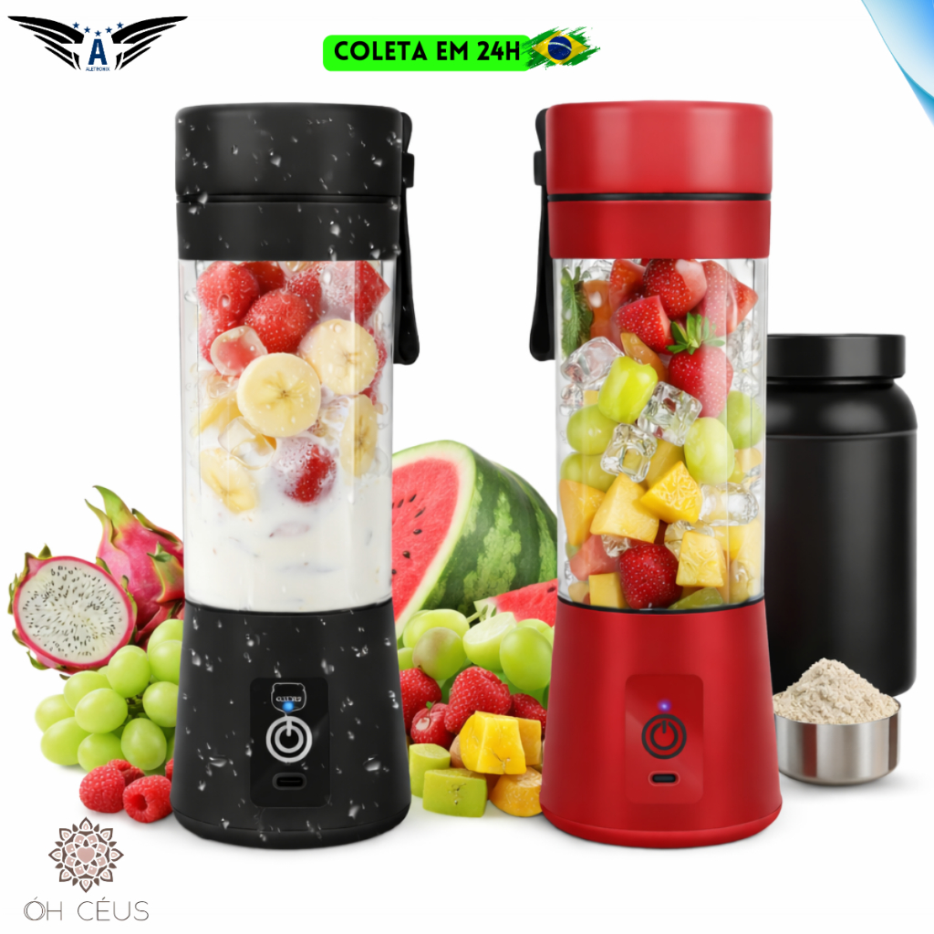 'Mini Liquidificador Portátil Mixer Recarregável USB Shake Suco Academia 6 Lâminas