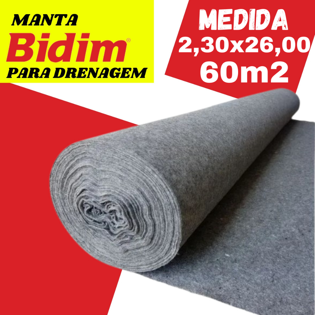 Manta Geotextil Bidim Original Drenagem 60 Mts² 2,30x26,00 Para Vasos Jardineiras Jardim