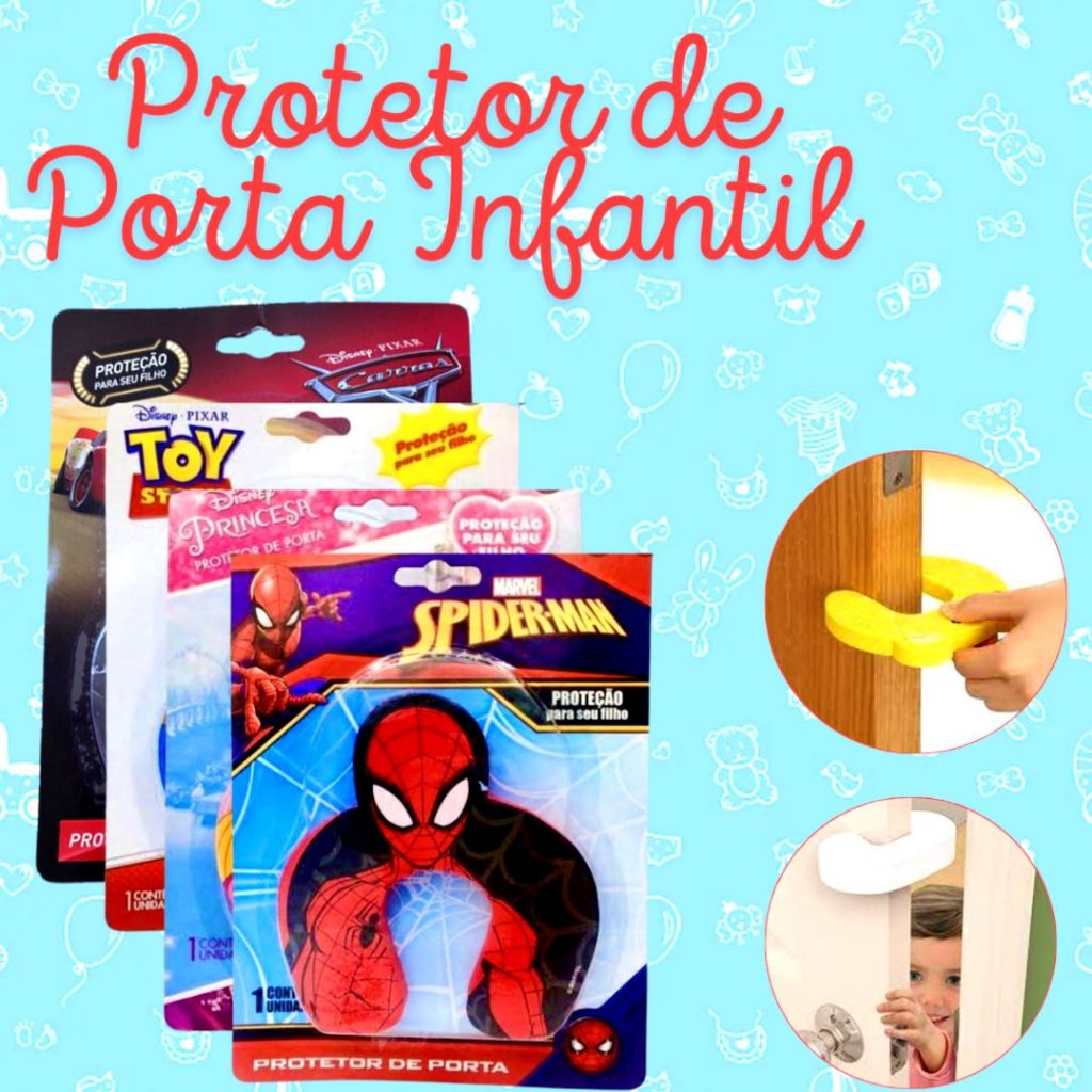 Protetor De Porta Infantil Salva Dedo Baby Bebê Criança Personagens Colorido Para Proteção Segurança
