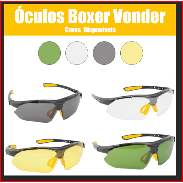 Óculos de Segurança Boxer Vonder EPI Lente Incolor Anti-Risco Policarbonato CA em Oferta na Shopee